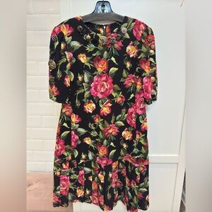 Dolce & Gabbana Black Dress with Pink and Green Floral Design